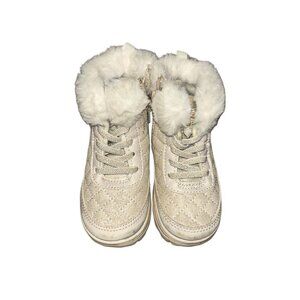 Carters Toddler Girl's Size 6 White Faux Fur Trim Zipper Boots